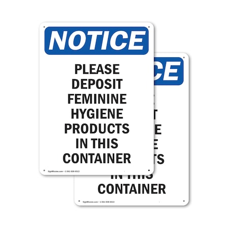 Signmission Please Deposit Feminine Hygiene, 18 in W x Rectangle, Plastic OS-2PACK-NS-P-1824-V-17363